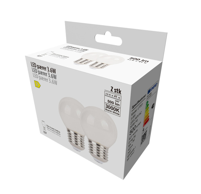 LED-kronepærer 3,6 W E27 - 2-pk.